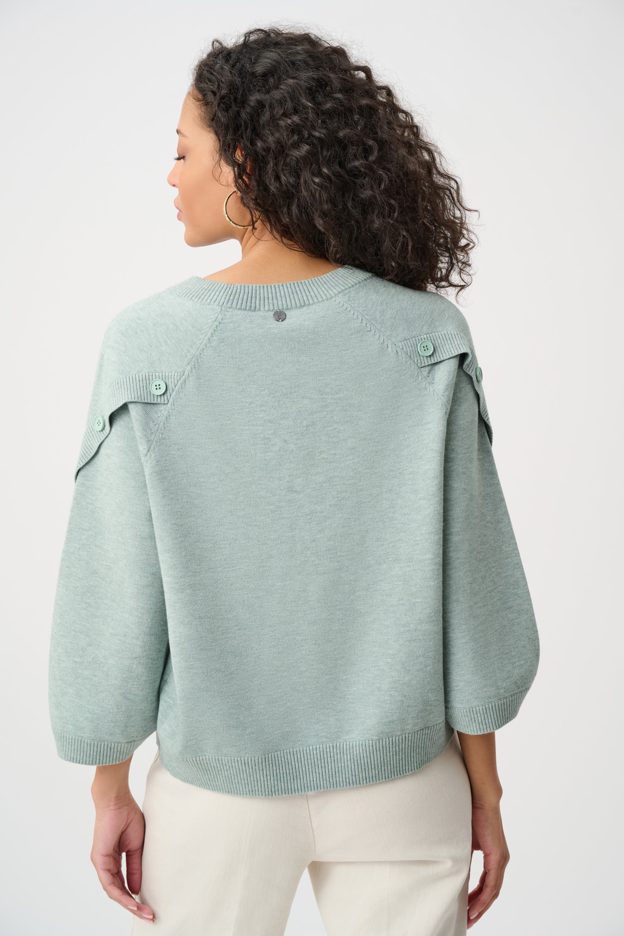 Brushed Viscose And Nylon Knit Tulip Sleeve Sweater