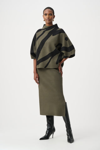 Joseph Ribkoff Abstract Jacquard Funnel-Neck Boxy Sweater-263936
