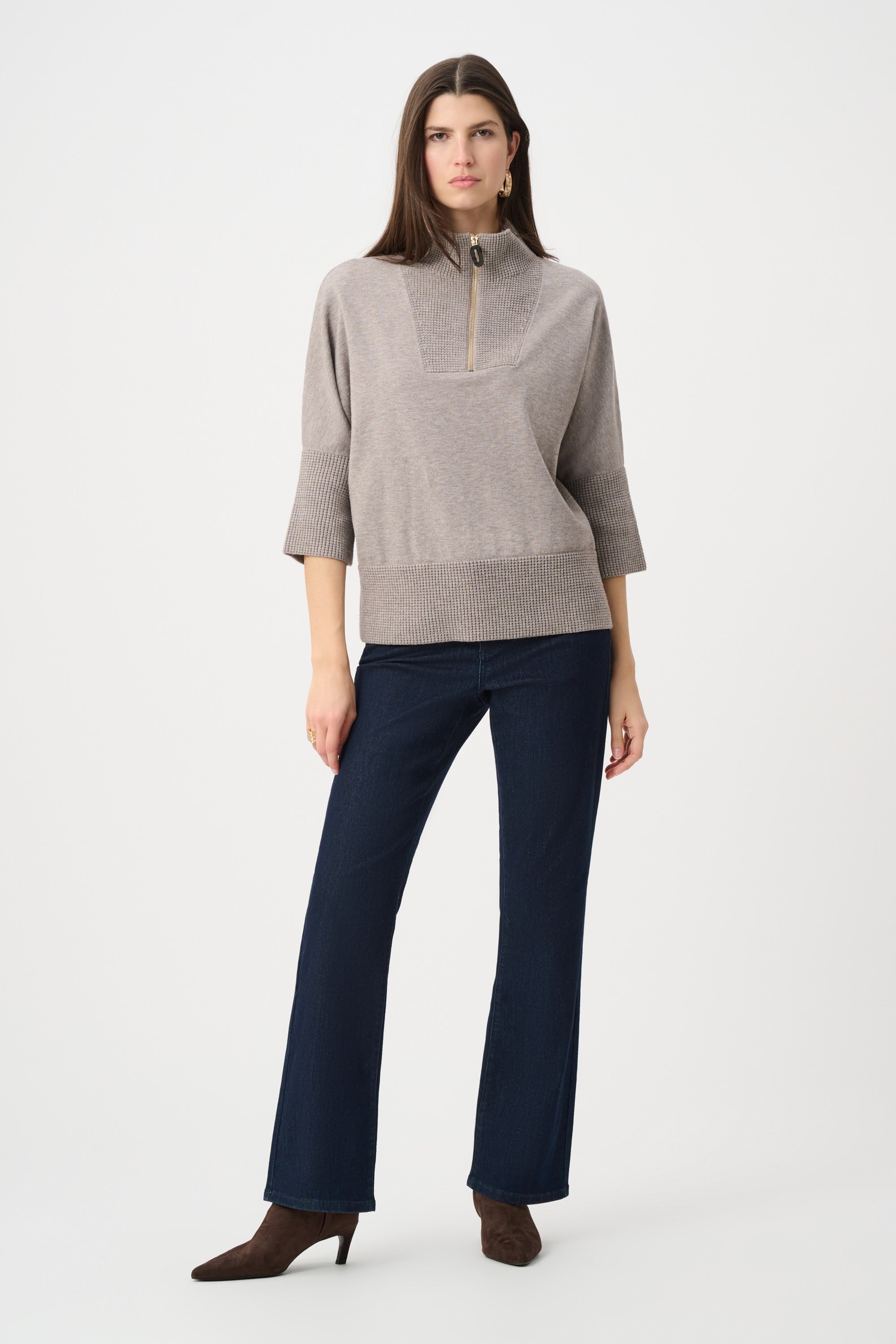 Brushed Viscose And Nylon Funnel-Neck Sweater