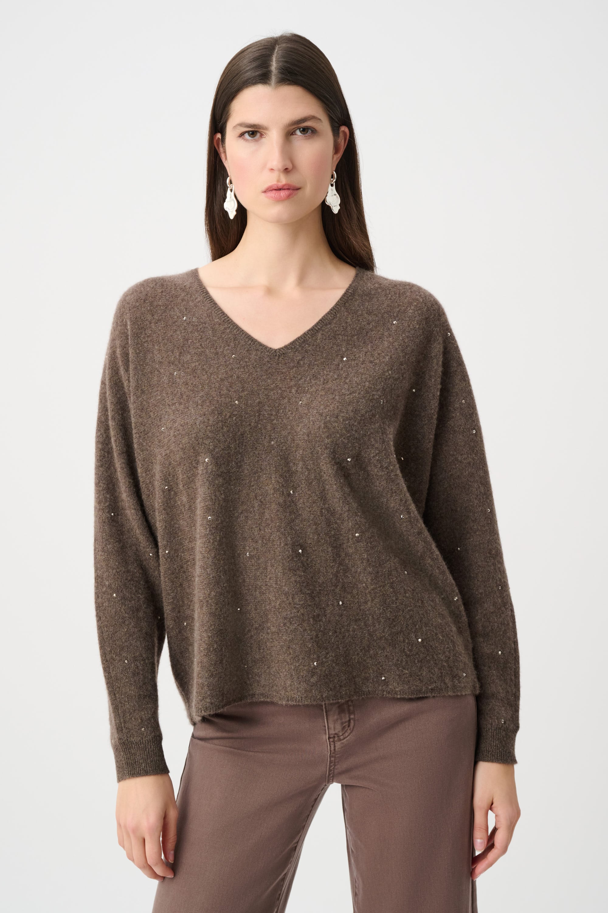 Cashmere Boxy Sweater With Rhinestone Detail