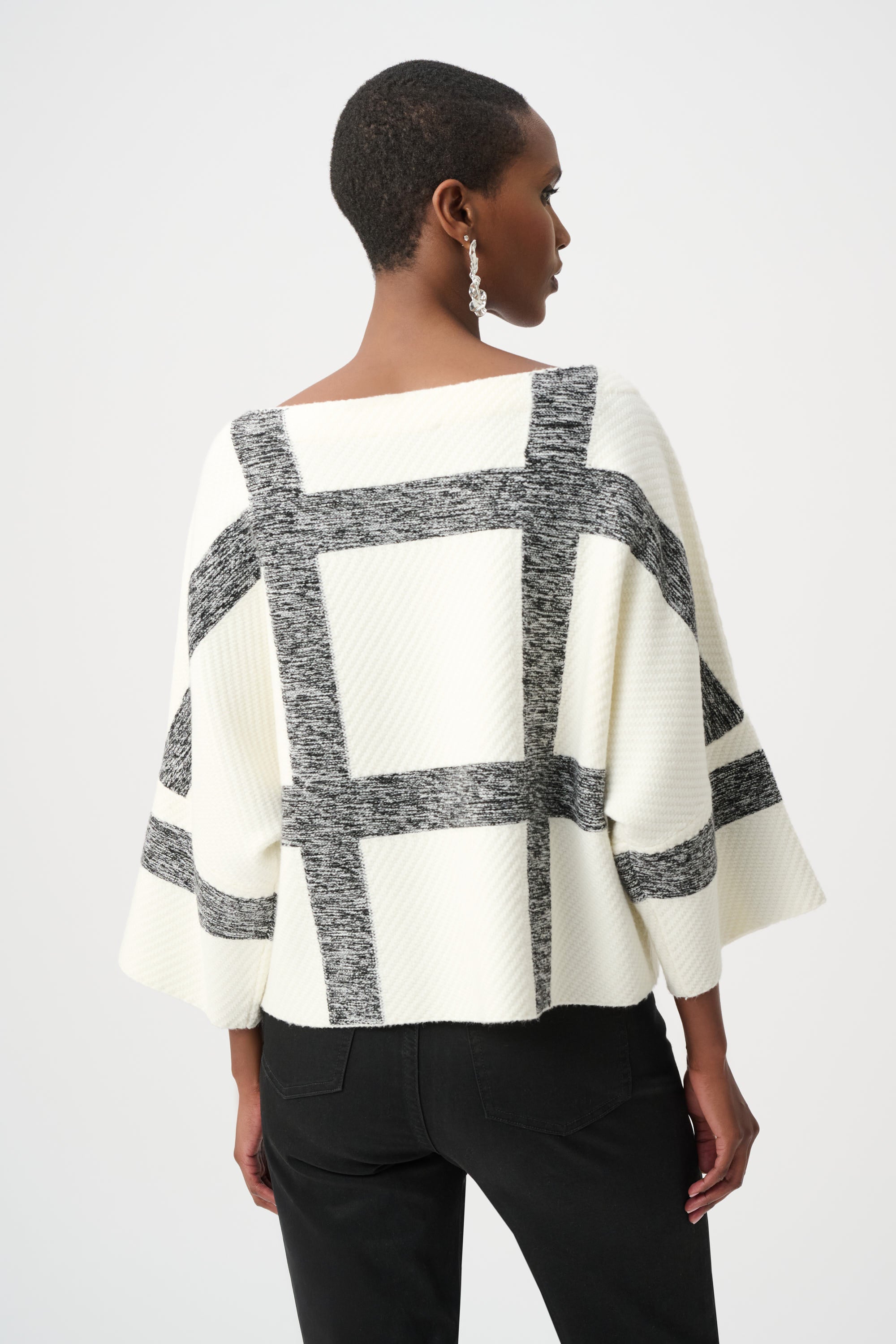 Brushed Viscose And Nylon Plaid Boat-Neck Sweater