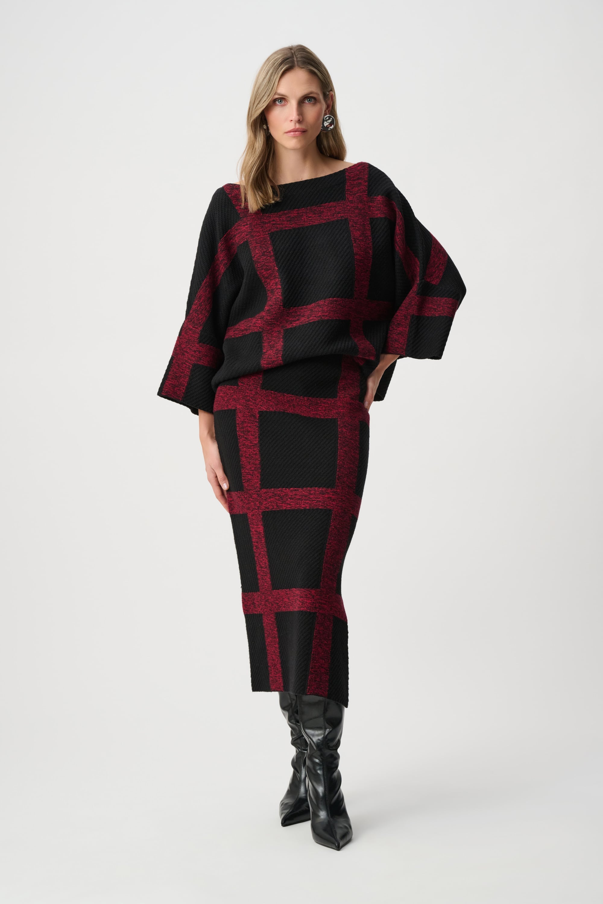 Brushed Viscose And Nylon Plaid Boat-Neck Sweater