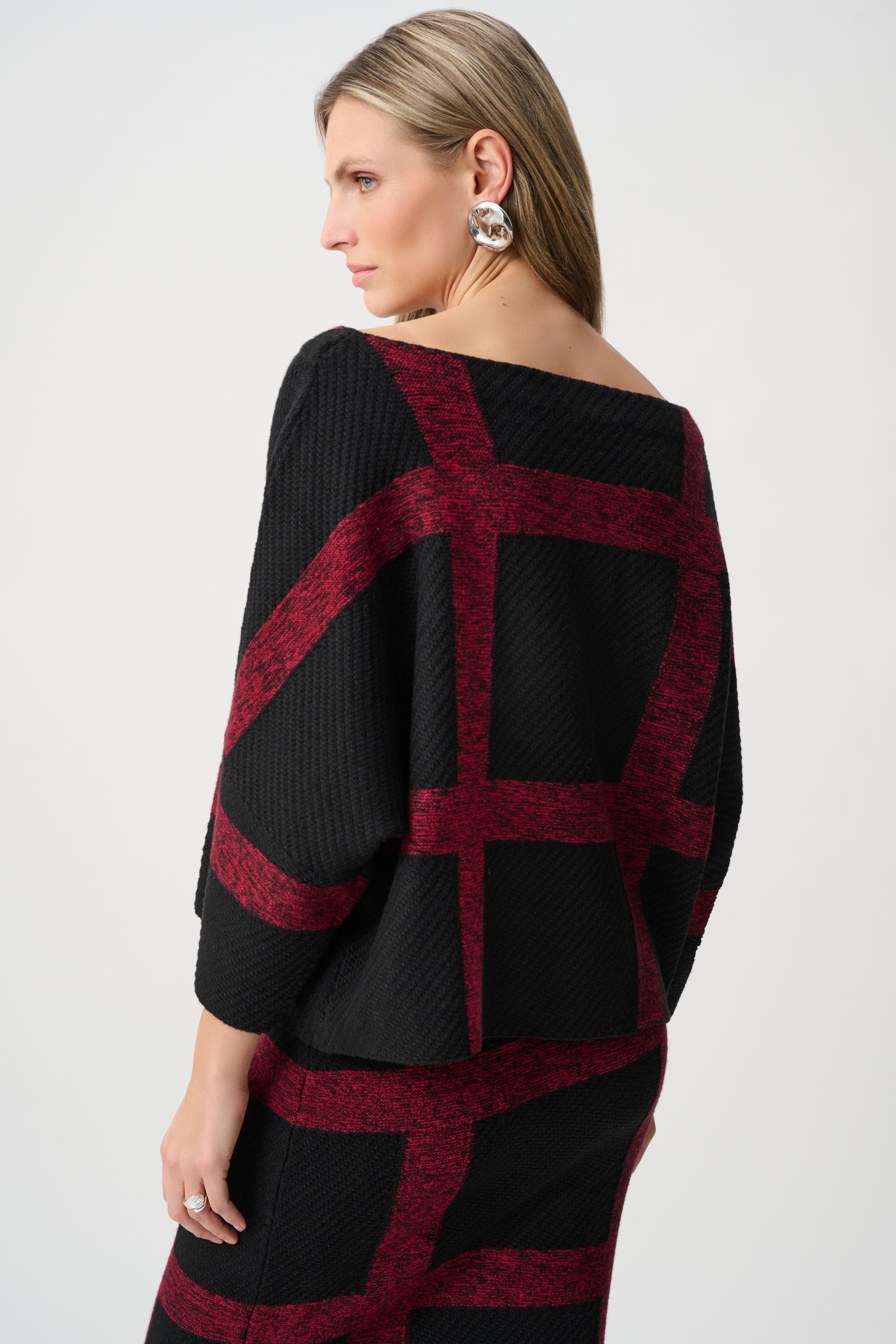 Brushed Viscose And Nylon Plaid Boat-Neck Sweater