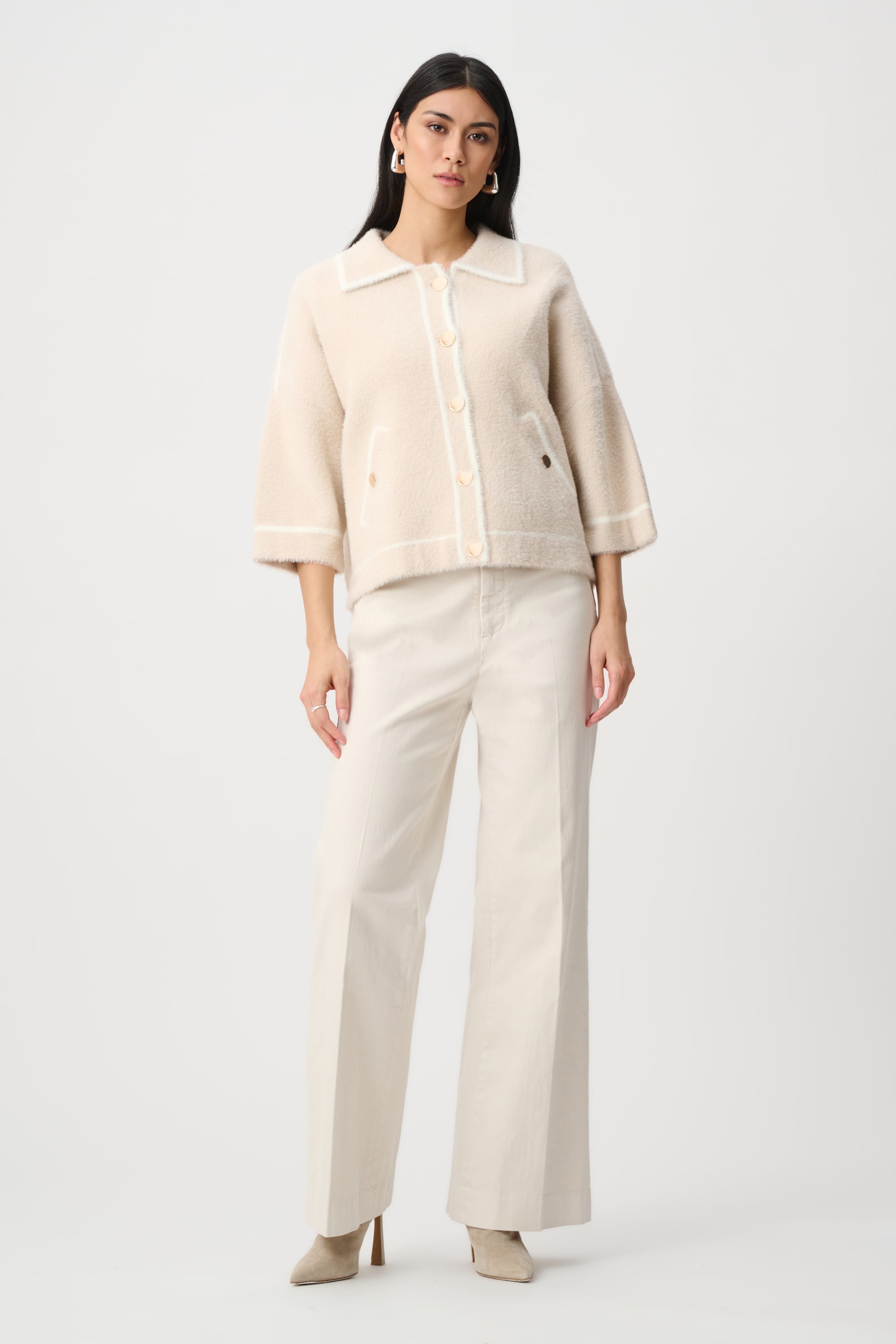 Feather Yarn Knit Boxy Jacket