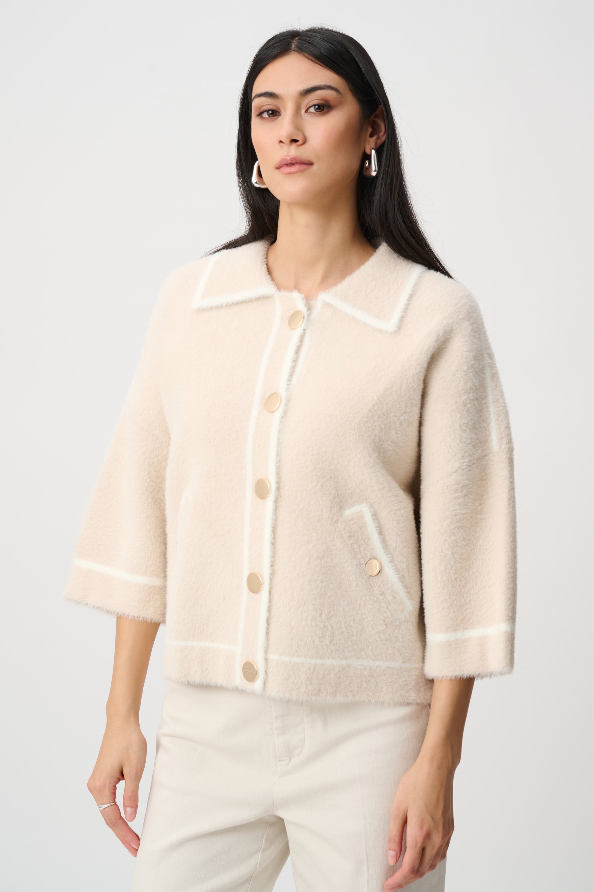 Feather Yarn Knit Boxy Jacket