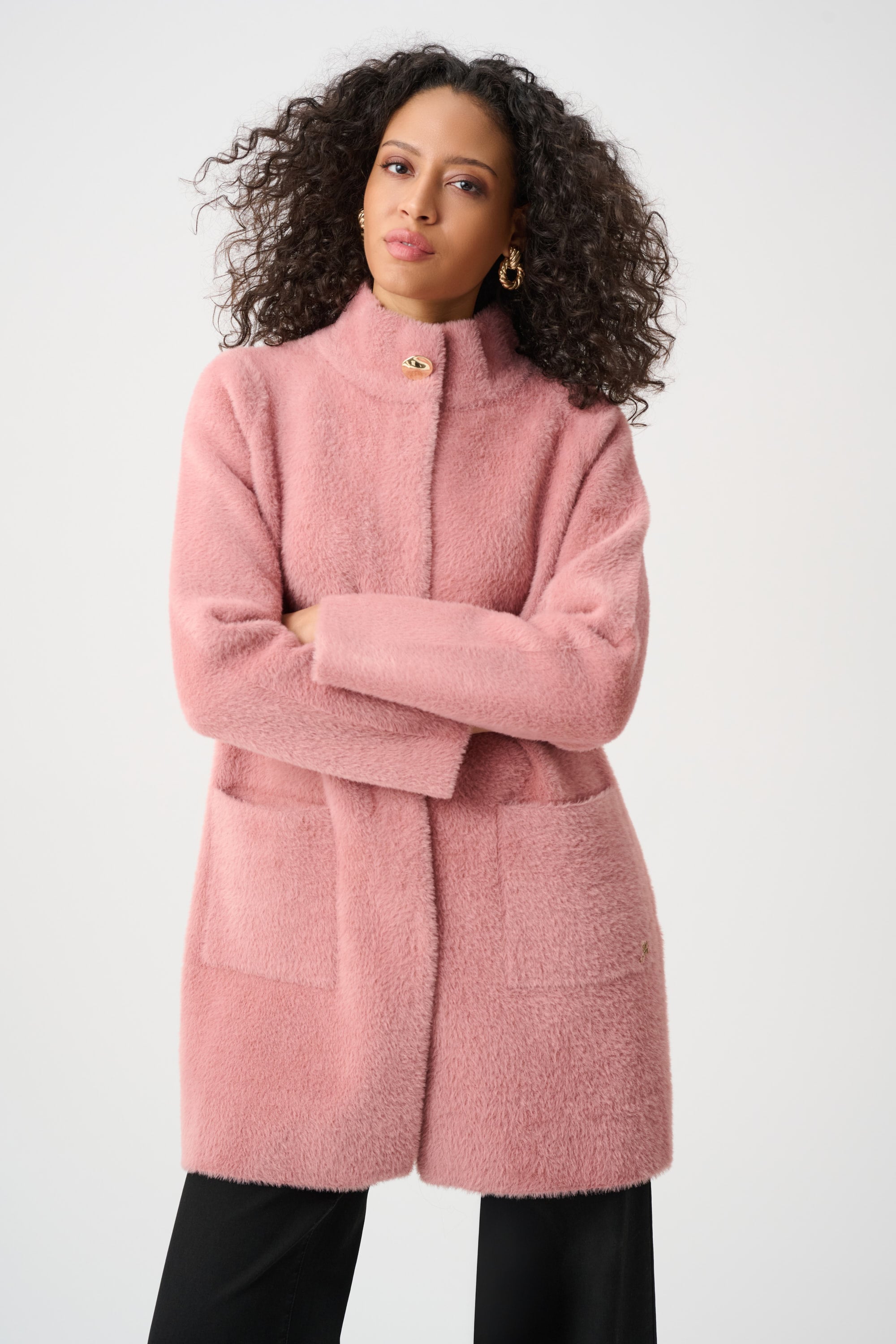 Feather Yarn Mock-Neck Coat