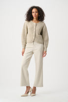 Sweater Knit Sequined Boxy Crewneck Cardigan