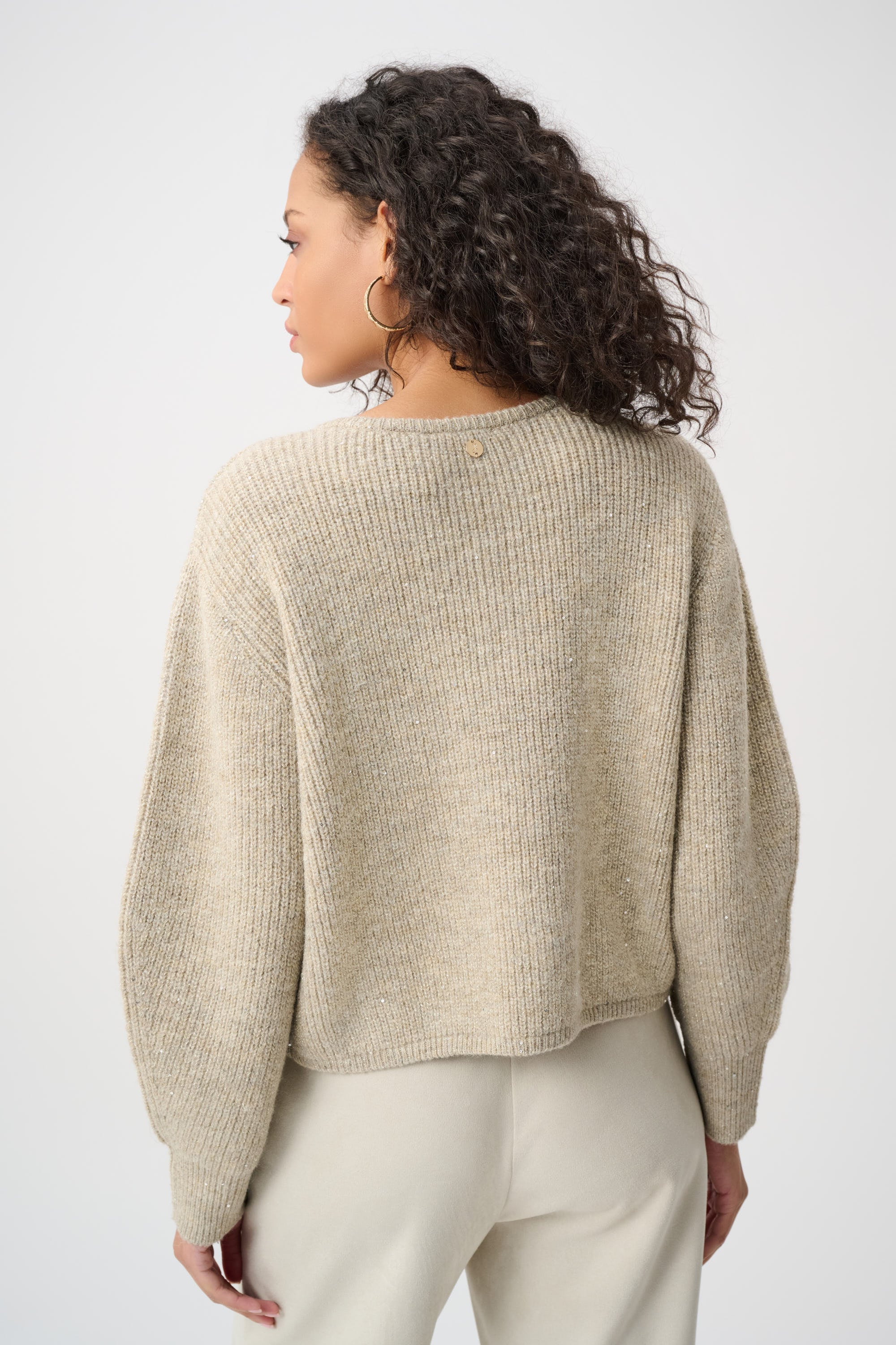 Sweater Knit Sequined Boxy Crewneck Cardigan