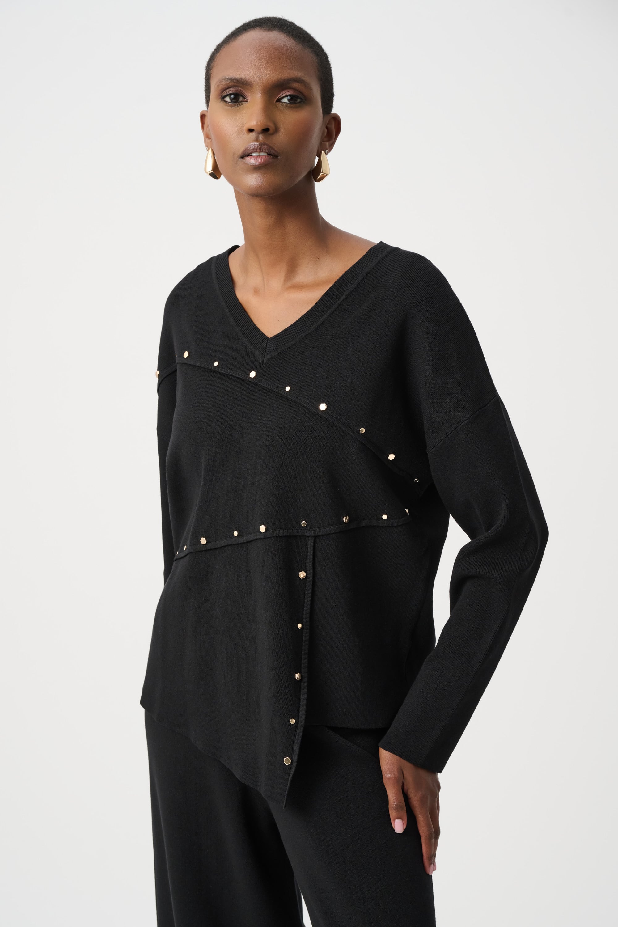 Asymmetric Sweater With Metal Stud Detail