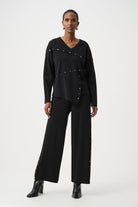 Wide Leg Pull-On Sweater Pants With Metal Stud Detail