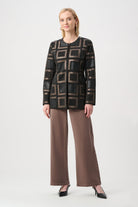 Leatherette and Scuba Collarless Two-Tone Jacket