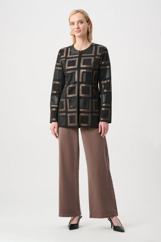Joseph Ribkoff Leatherette and Scuba Collarless Two-Tone Jacket-263963