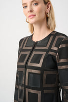 Leatherette and Scuba Collarless Two-Tone Jacket