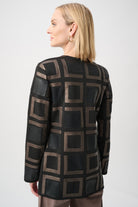 Leatherette and Scuba Collarless Two-Tone Jacket