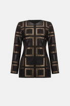 Leatherette and Scuba Collarless Two-Tone Jacket