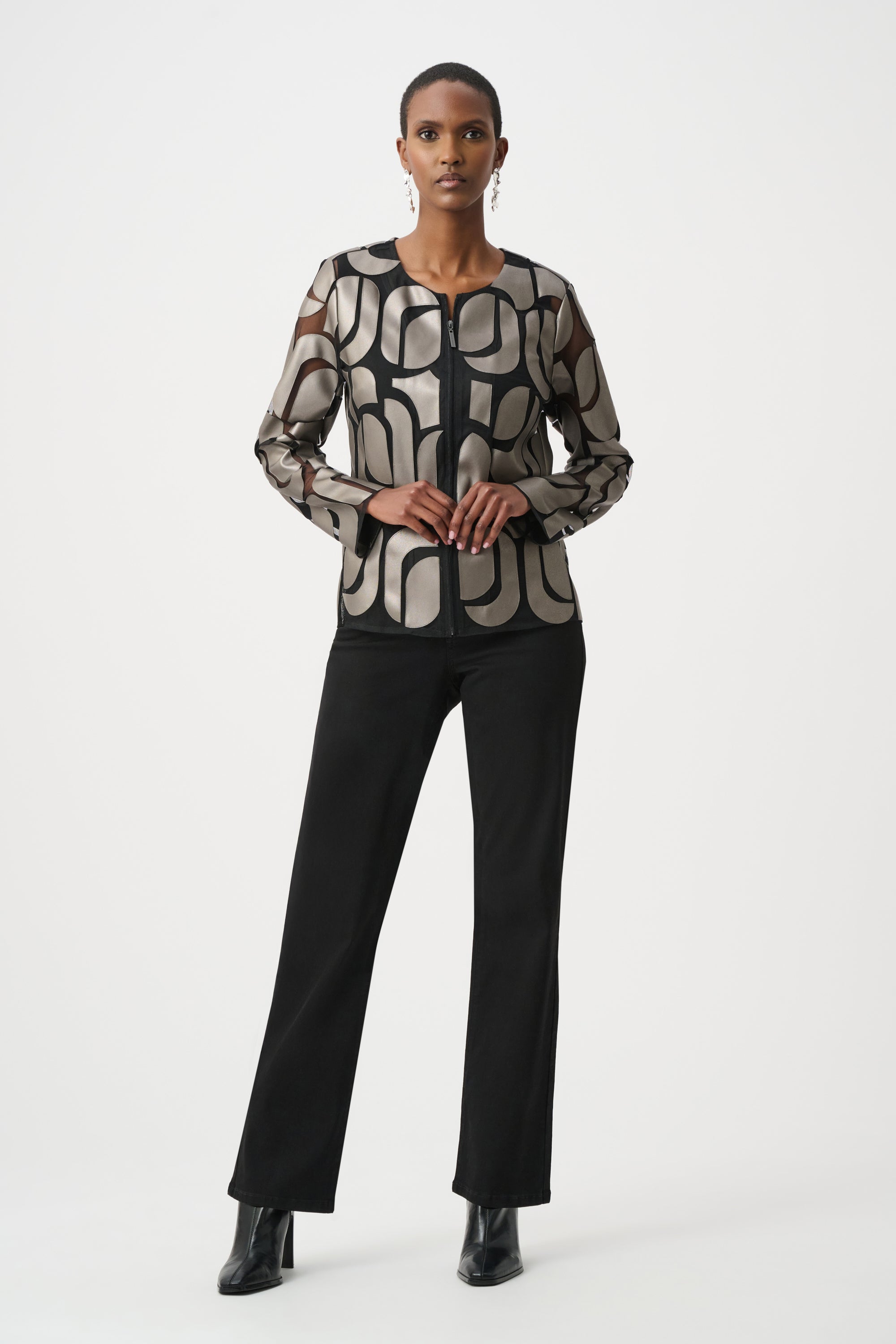 Leatherette And Mesh Embroidered Jacket