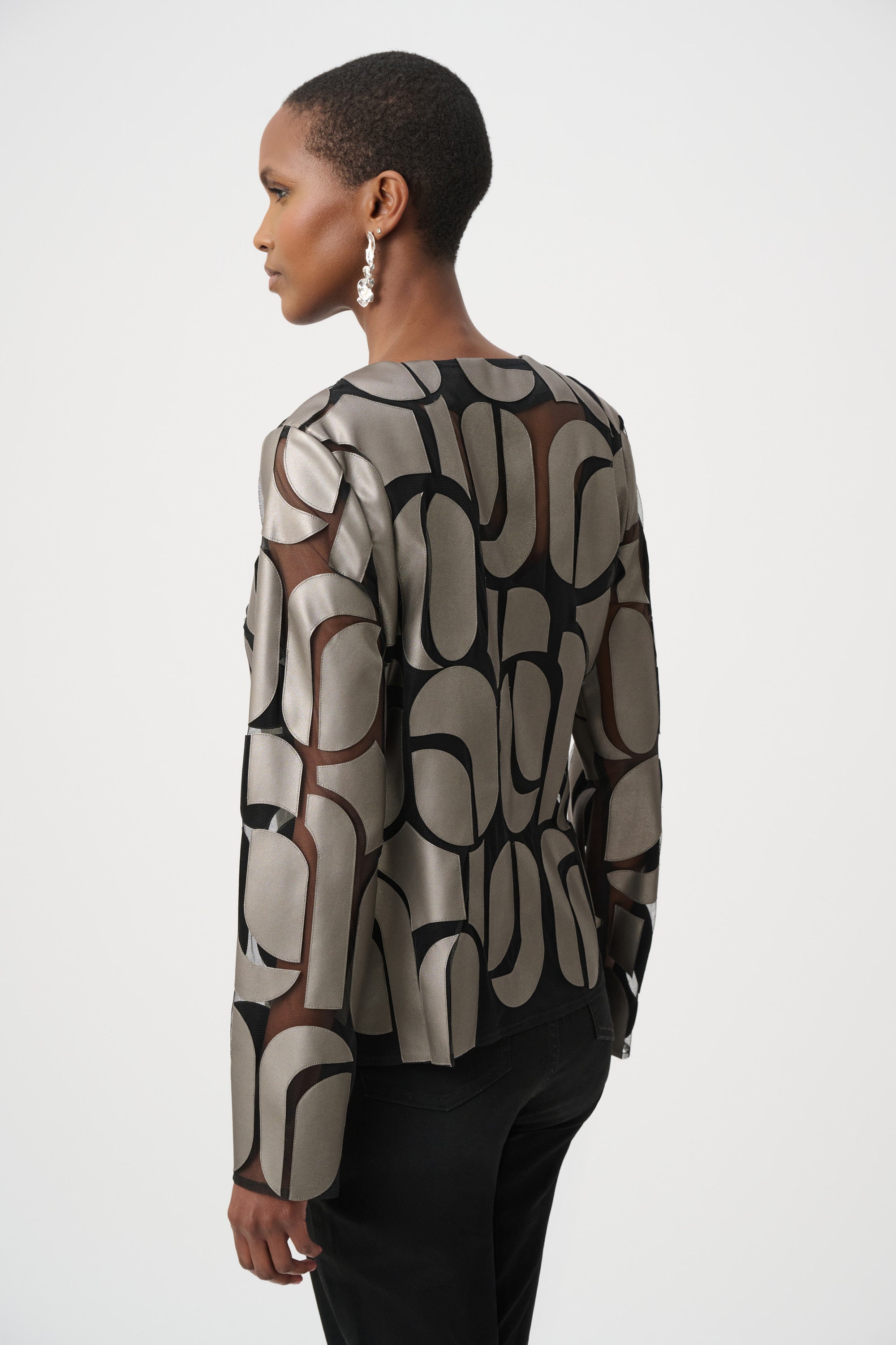 Leatherette And Mesh Embroidered Jacket