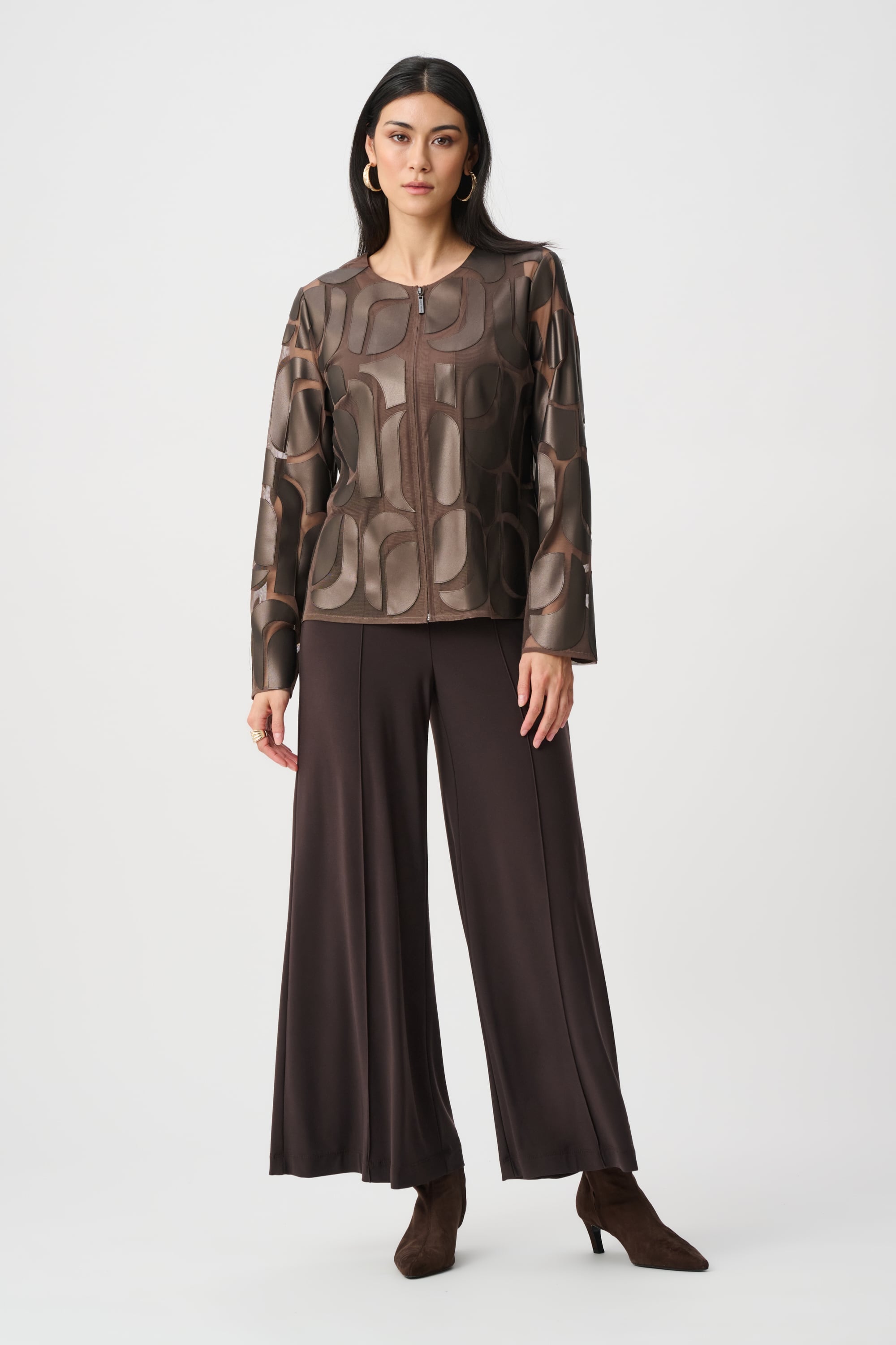 Leatherette And Mesh Embroidered Jacket