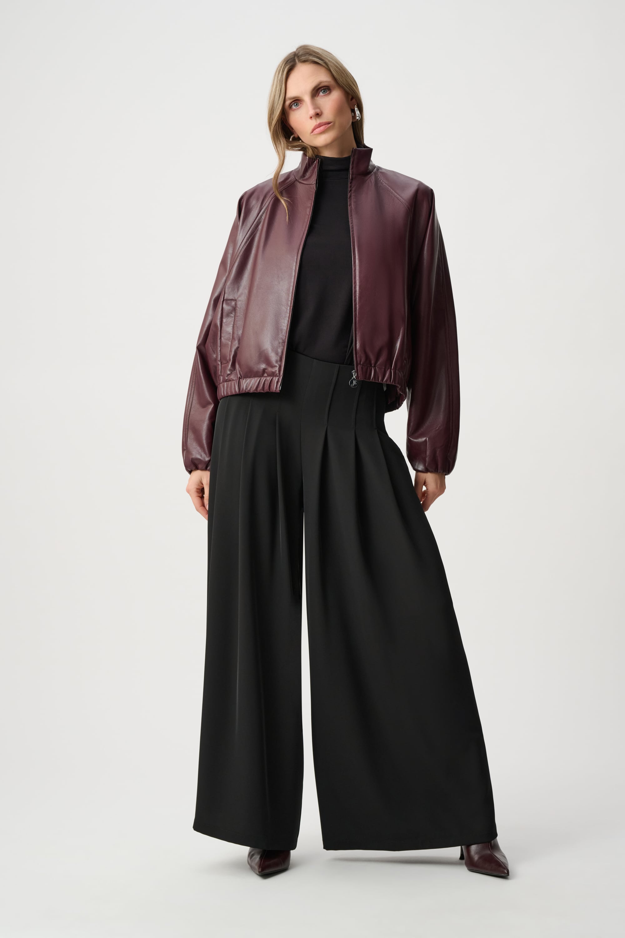 Leatherette Mock-Neck Bomber Jacket