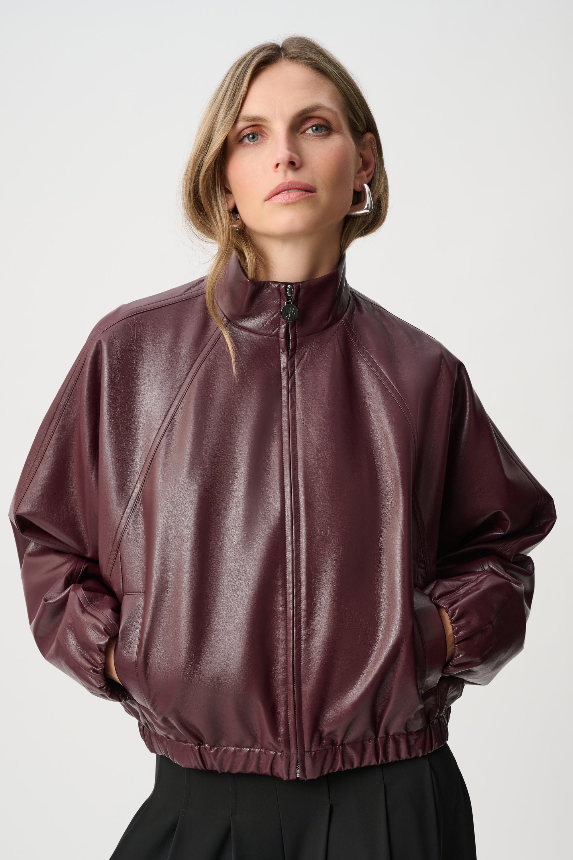 Leatherette Mock-Neck Bomber Jacket