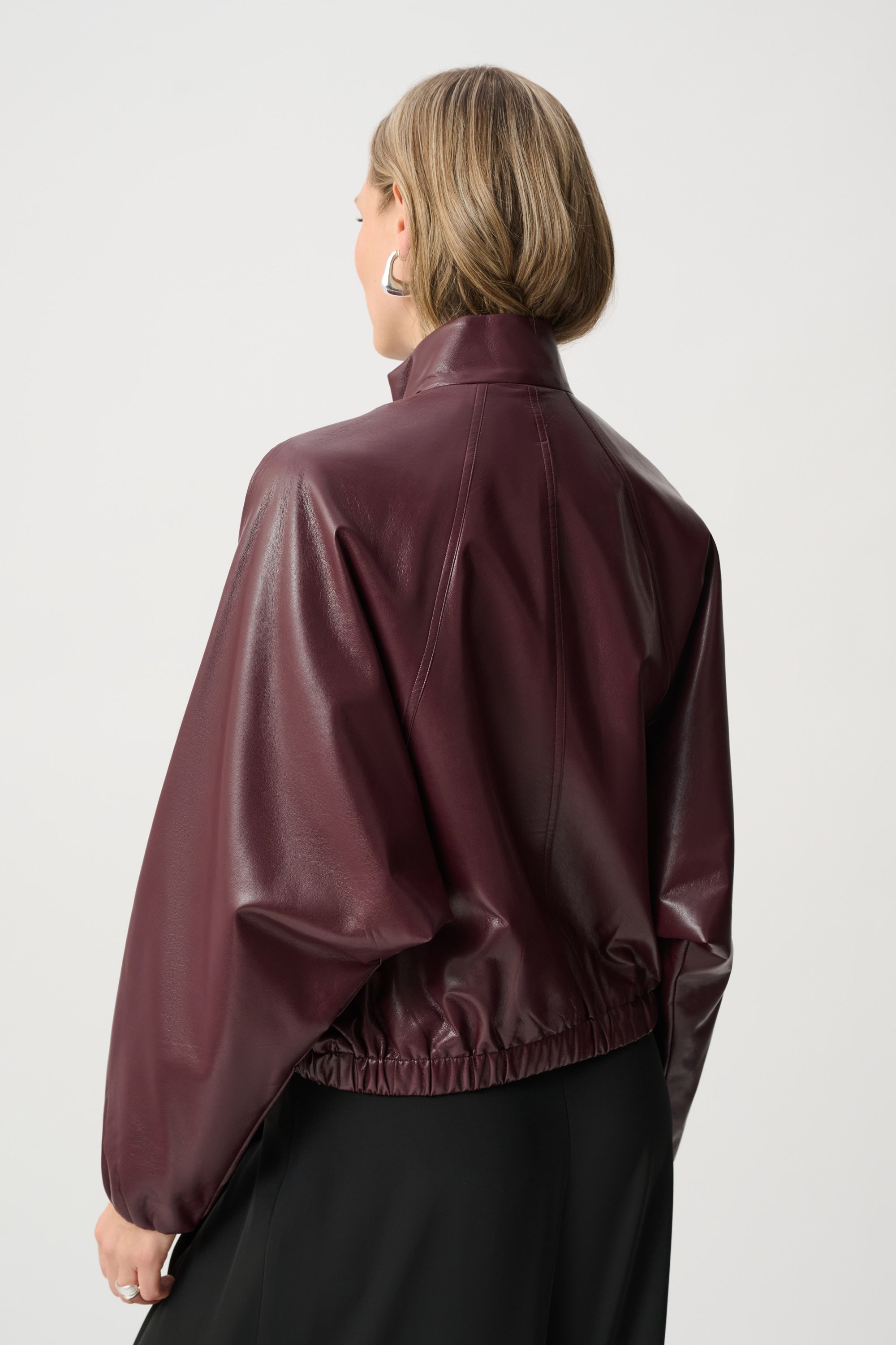 Leatherette Mock-Neck Bomber Jacket