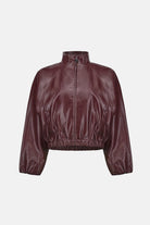 Leatherette Mock-Neck Bomber Jacket