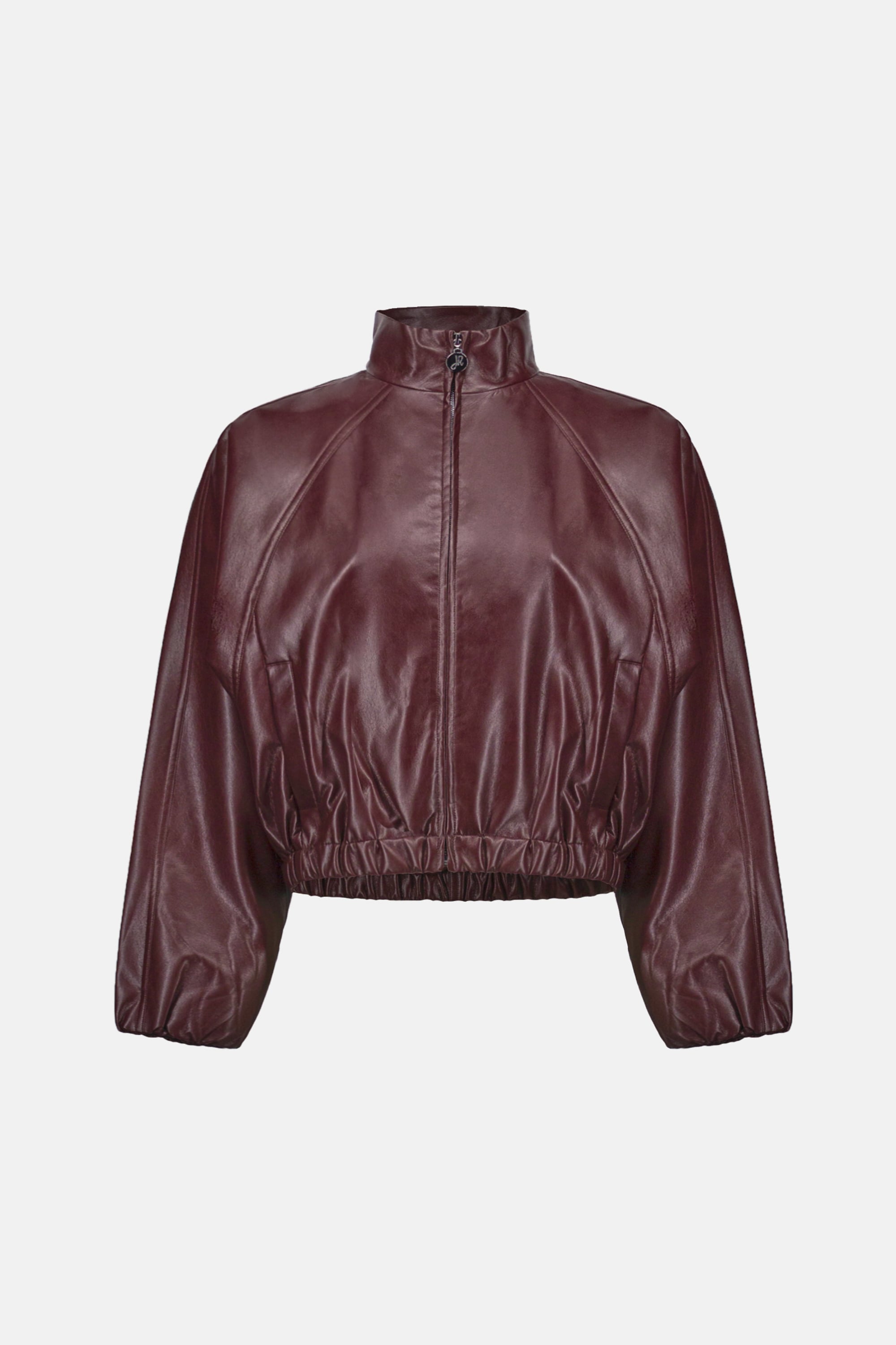 Leatherette Mock-Neck Bomber Jacket