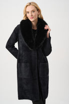 Feather Yarn Knit Coat With Detachable Faux Fur Collar