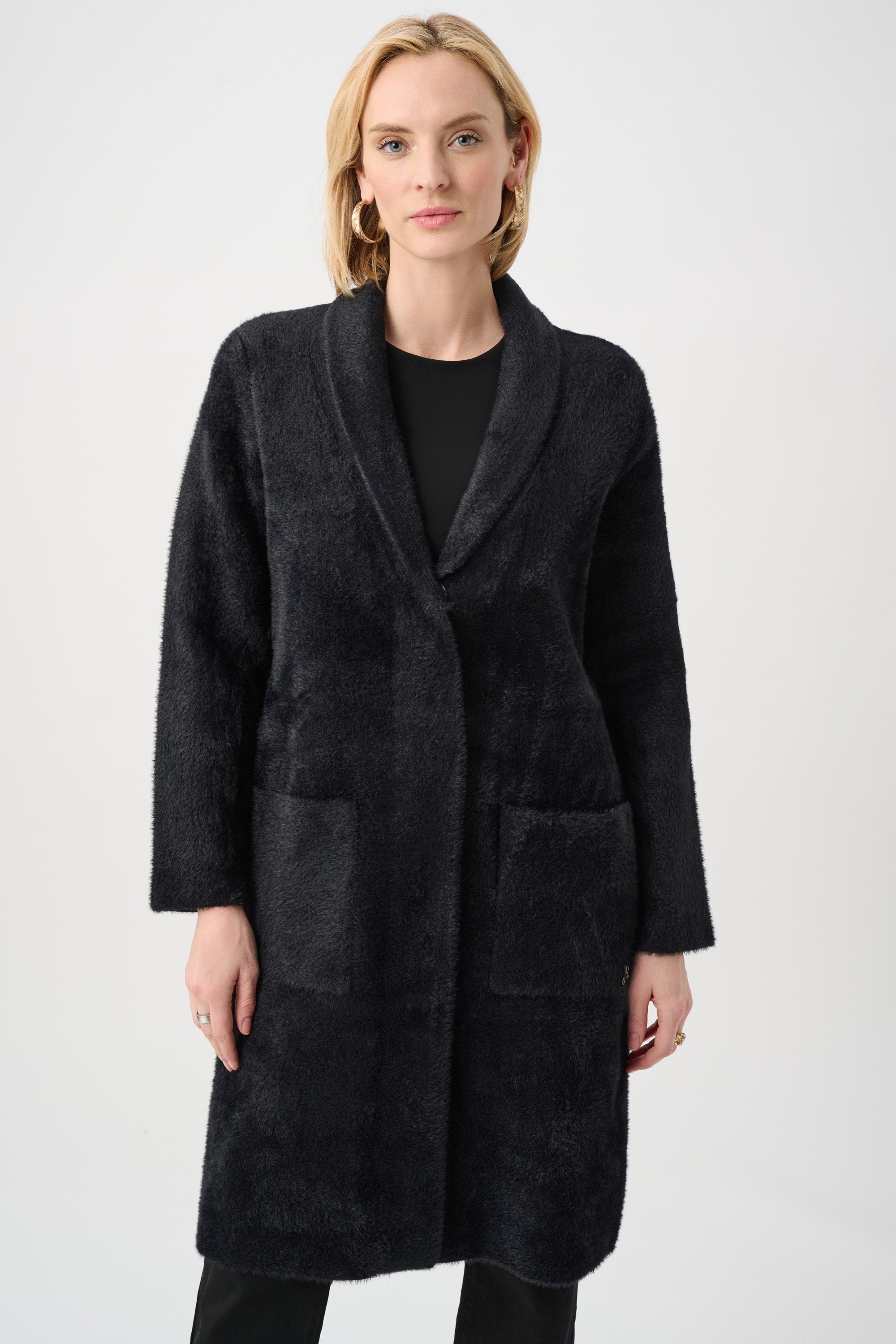 Feather Yarn Knit Coat With Detachable Faux Fur Collar