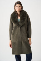 Feather Yarn Knit Coat With Detachable Faux Fur Collar