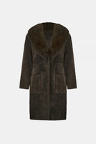 Feather Yarn Knit Coat With Detachable Faux Fur Collar