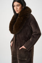Feather Yarn Knit Coat With Detachable Faux Fur Collar