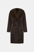 Feather Yarn Knit Coat With Detachable Faux Fur Collar