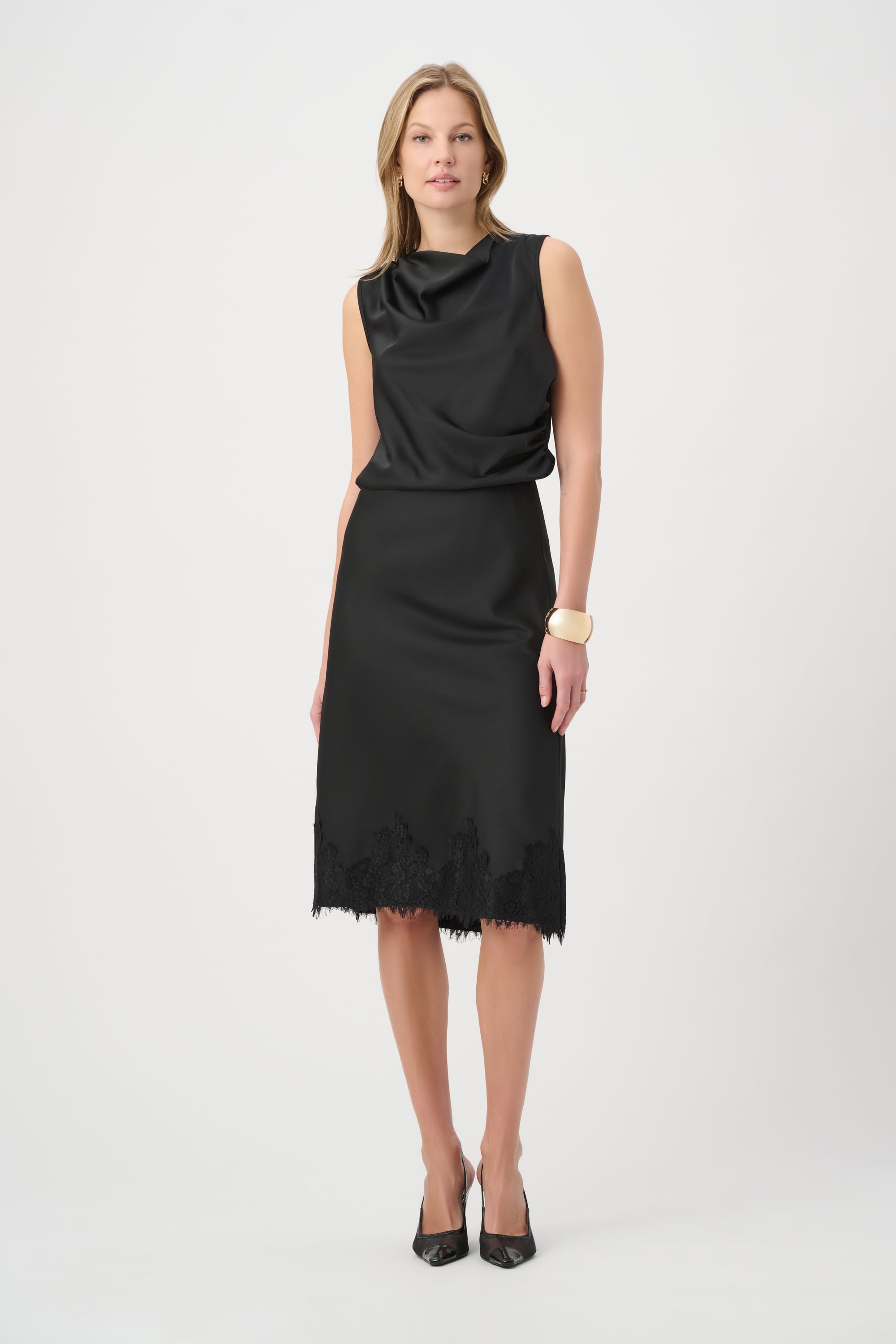 Joseph Ribkoff Recycled Satin Lace Trim Midi Skirt-264037, colour 11