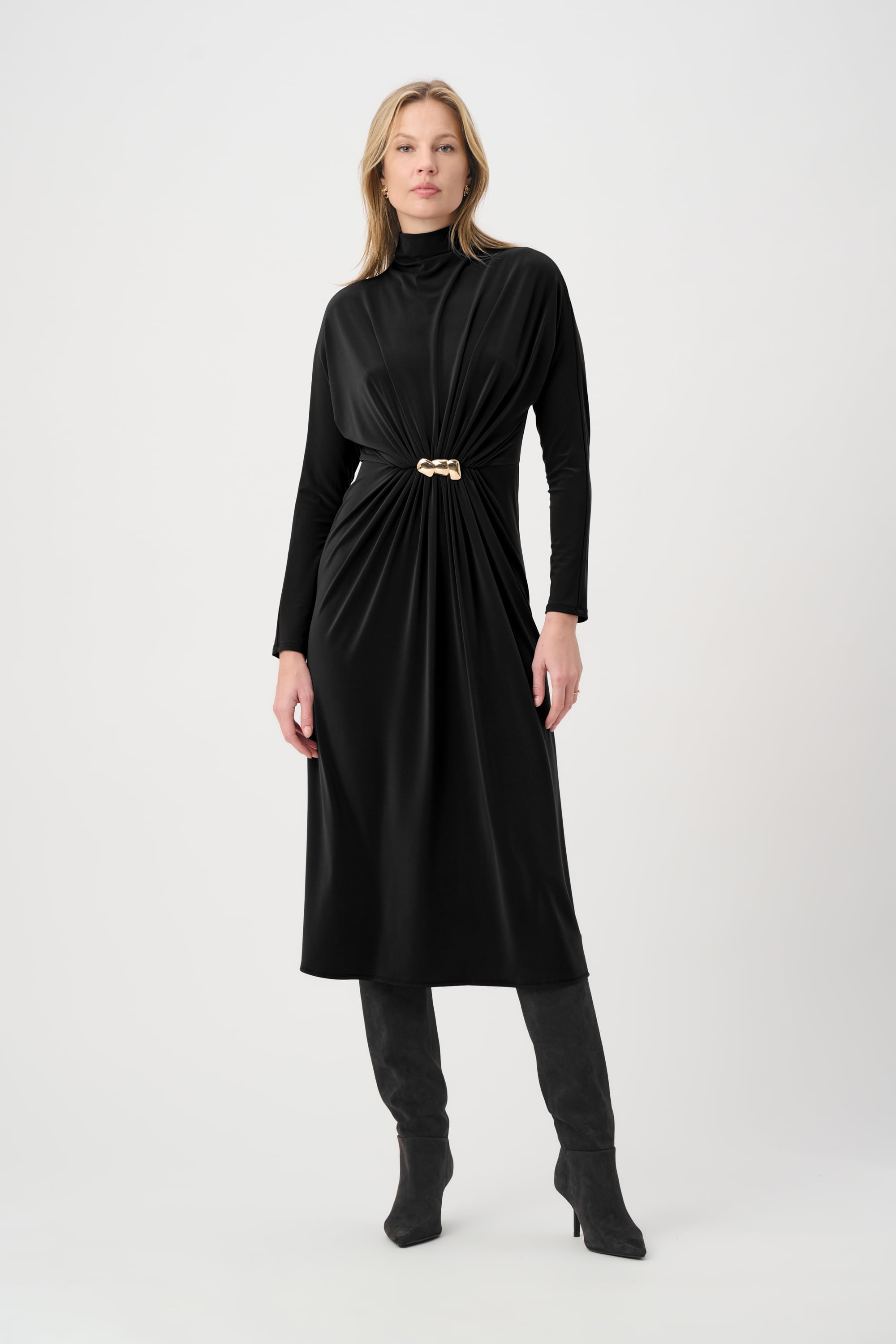 Joseph Ribkoff Draped Waist Turtleneck Dress-264065, colour 11