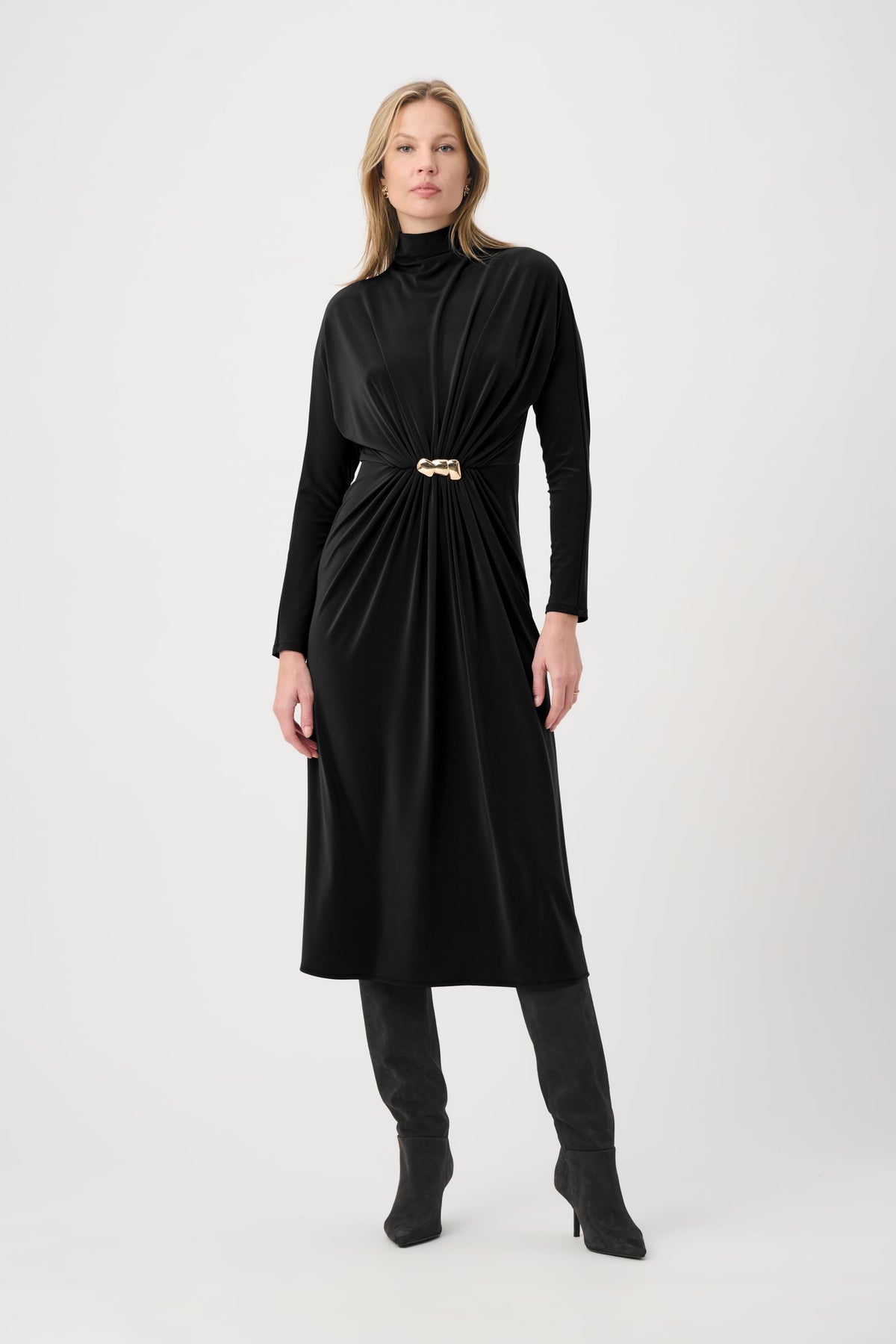 Joseph Ribkoff Draped Waist Turtleneck Dress-264065, colour 11