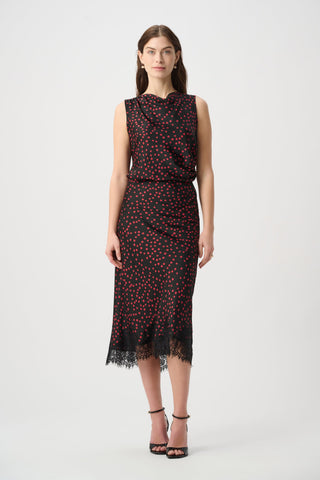 Joseph Ribkoff Polka Dot Lace-Trim Midi Skirt-264118