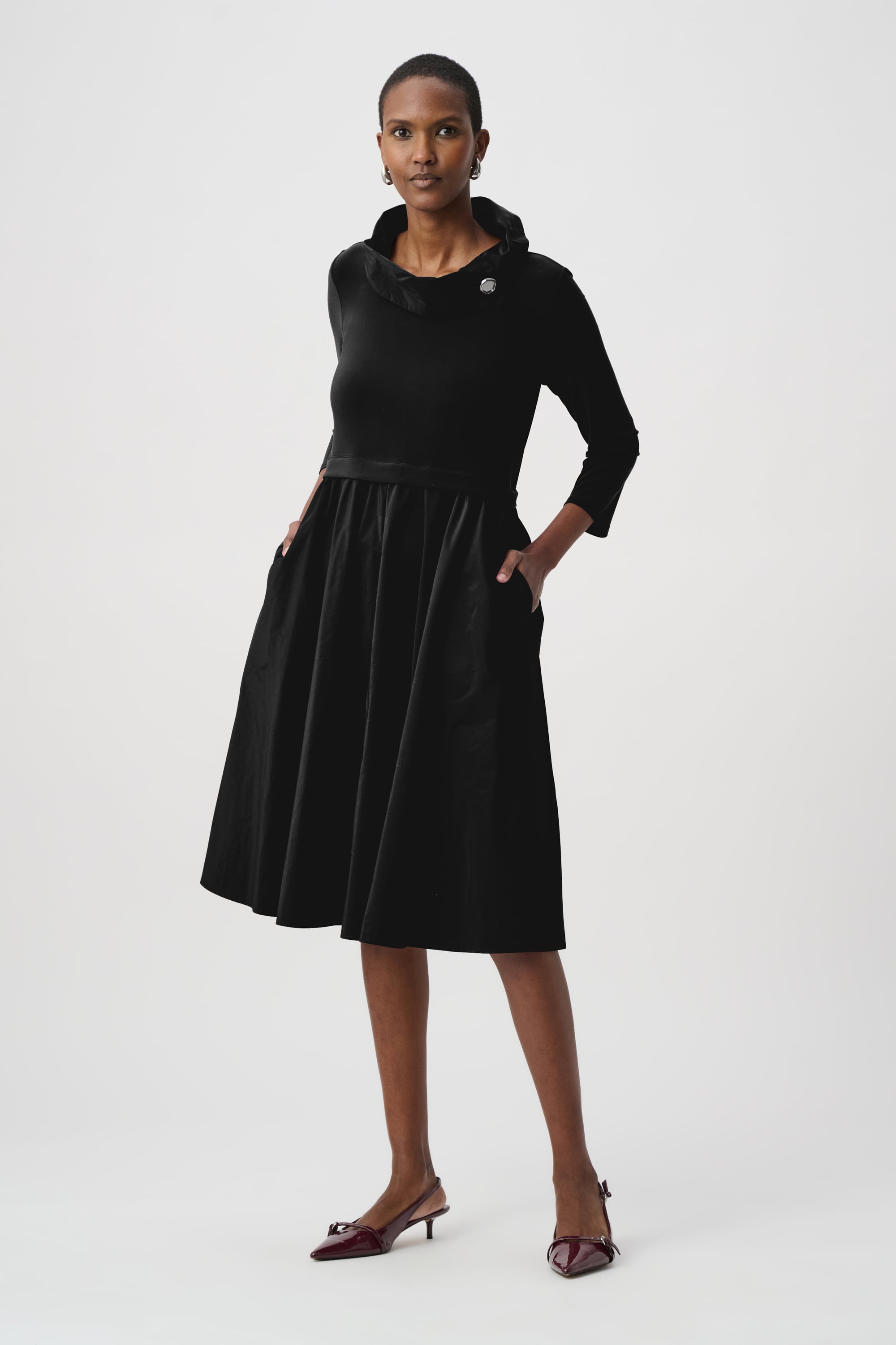 Joseph Ribkoff Shawl Collar Fit & Flare Dress-264184, Black