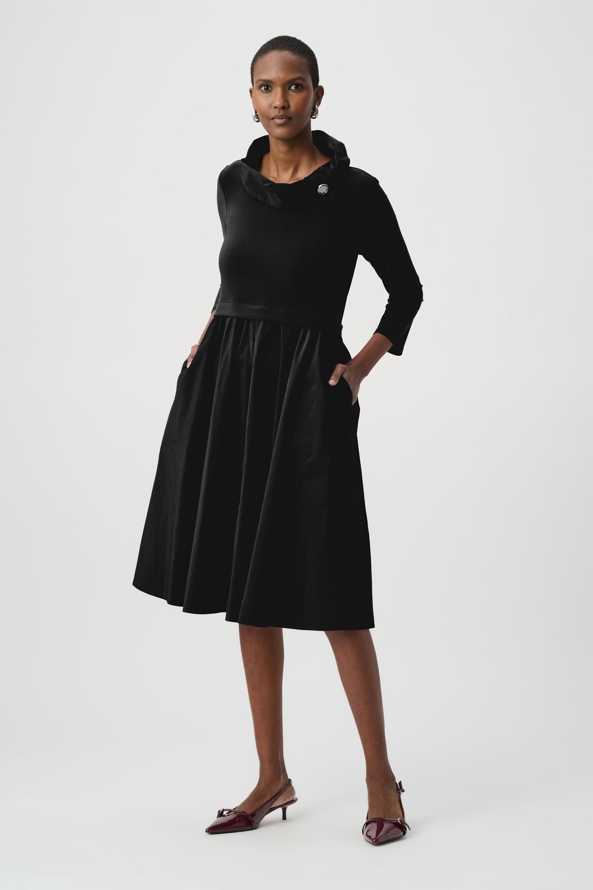 Joseph Ribkoff Shawl Collar Fit & Flare Dress-264184, Black