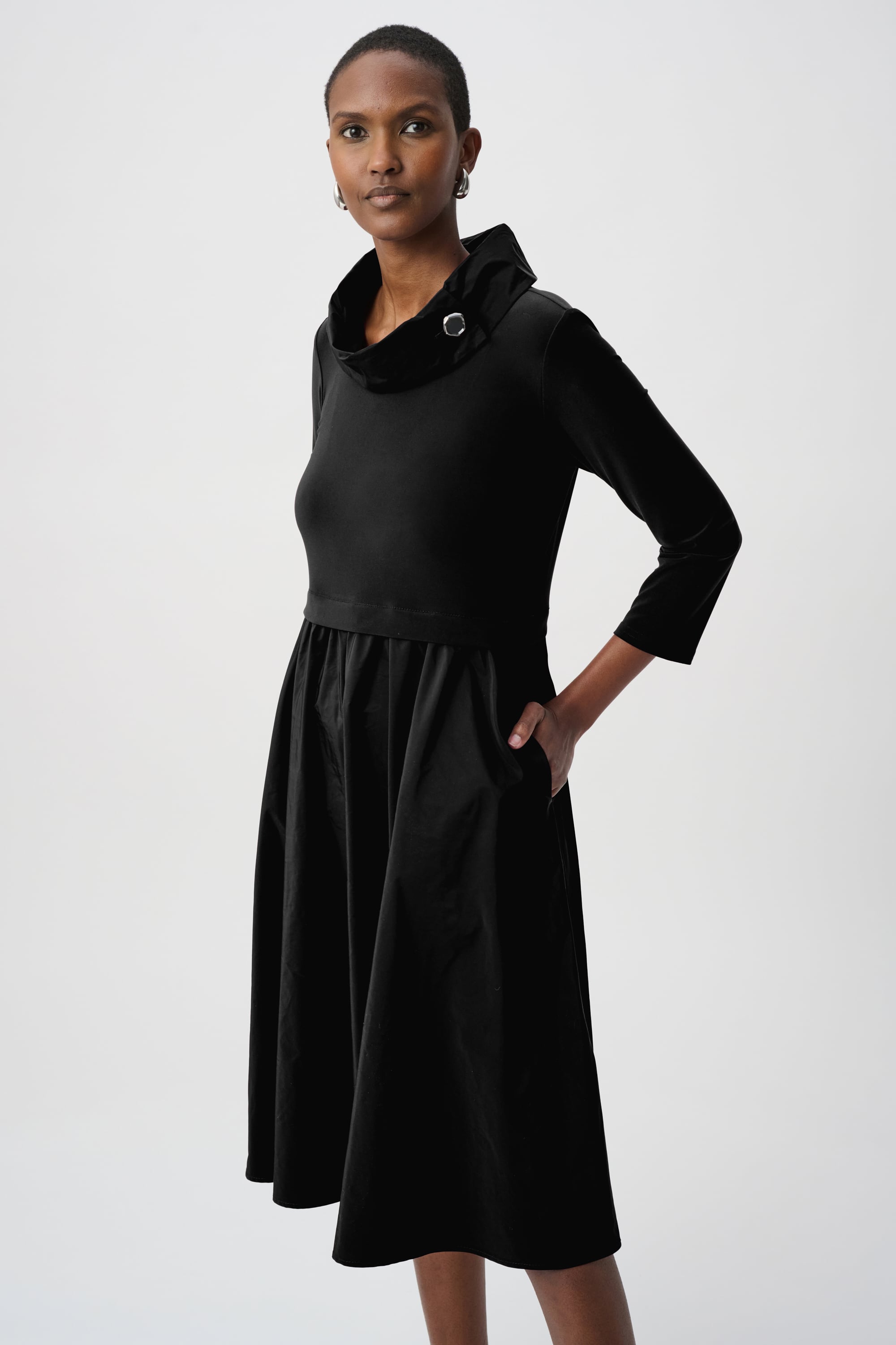 Joseph Ribkoff Shawl Collar Fit & Flare Dress-264184, Black