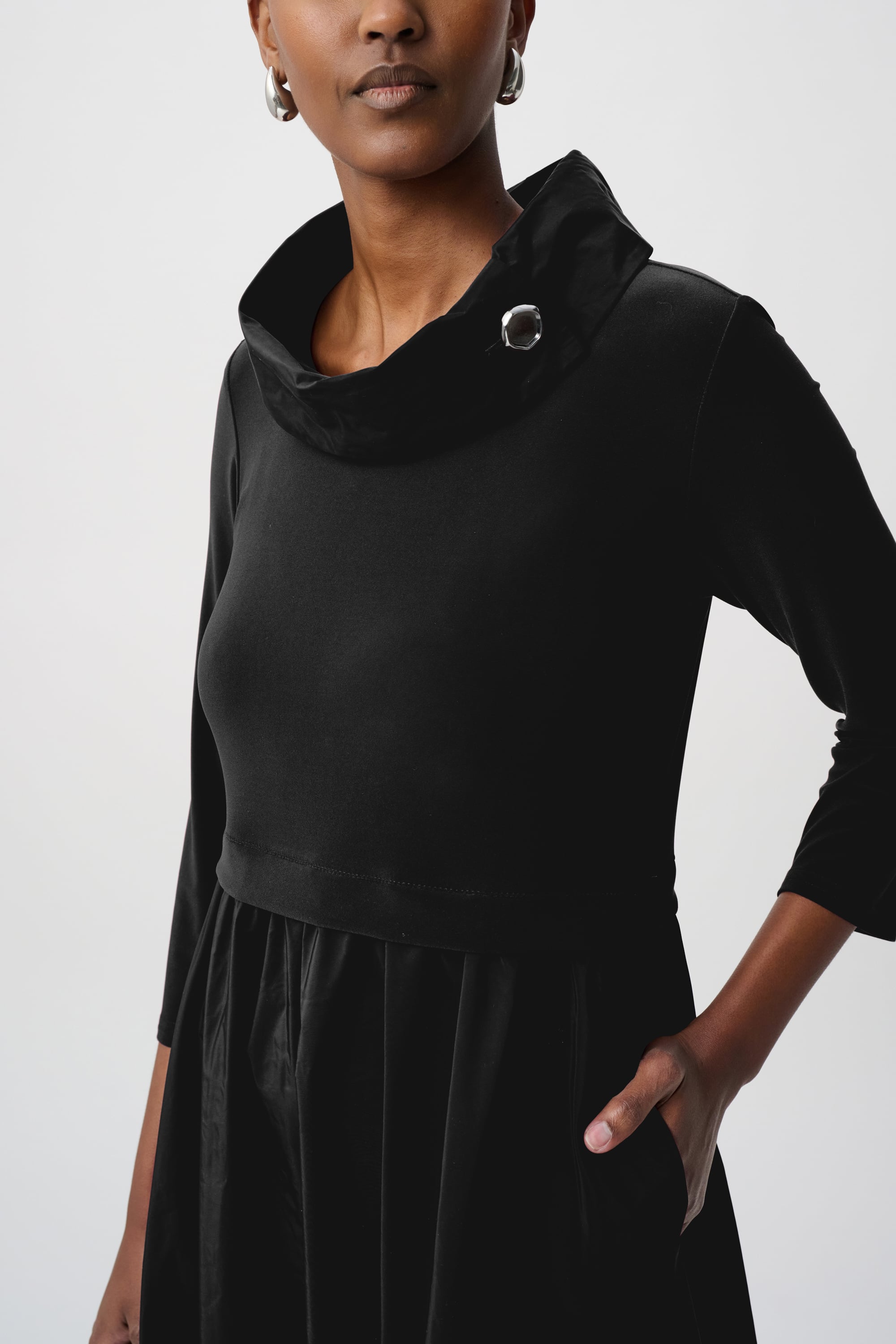 Joseph Ribkoff Shawl Collar Fit & Flare Dress-264184, Black