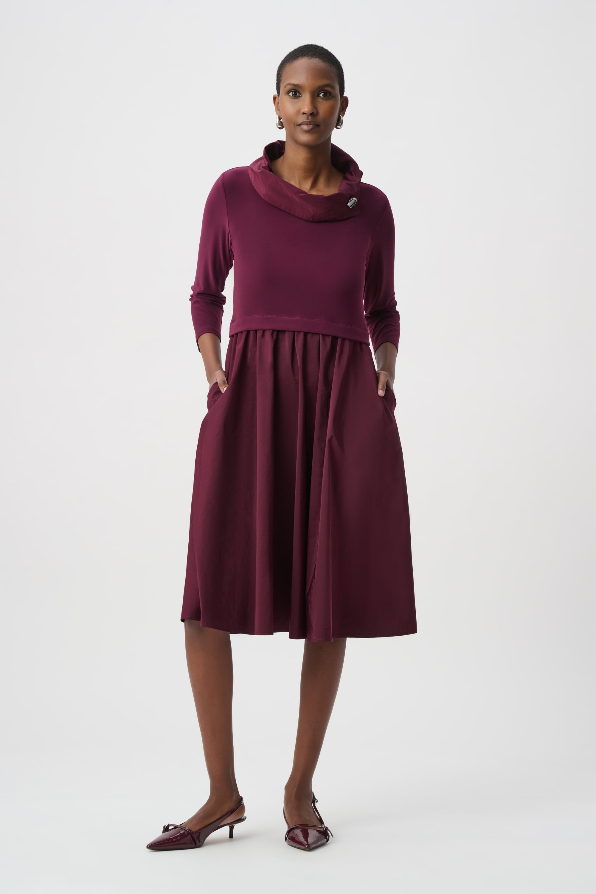 Joseph Ribkoff Shawl Collar Fit & Flare Dress-264184, Elderberry