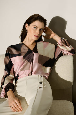 Joseph Ribkoff Geometric Print Recycled Satin Top-264197
