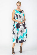 IC Collection Printed Dress With Stripe-7856D