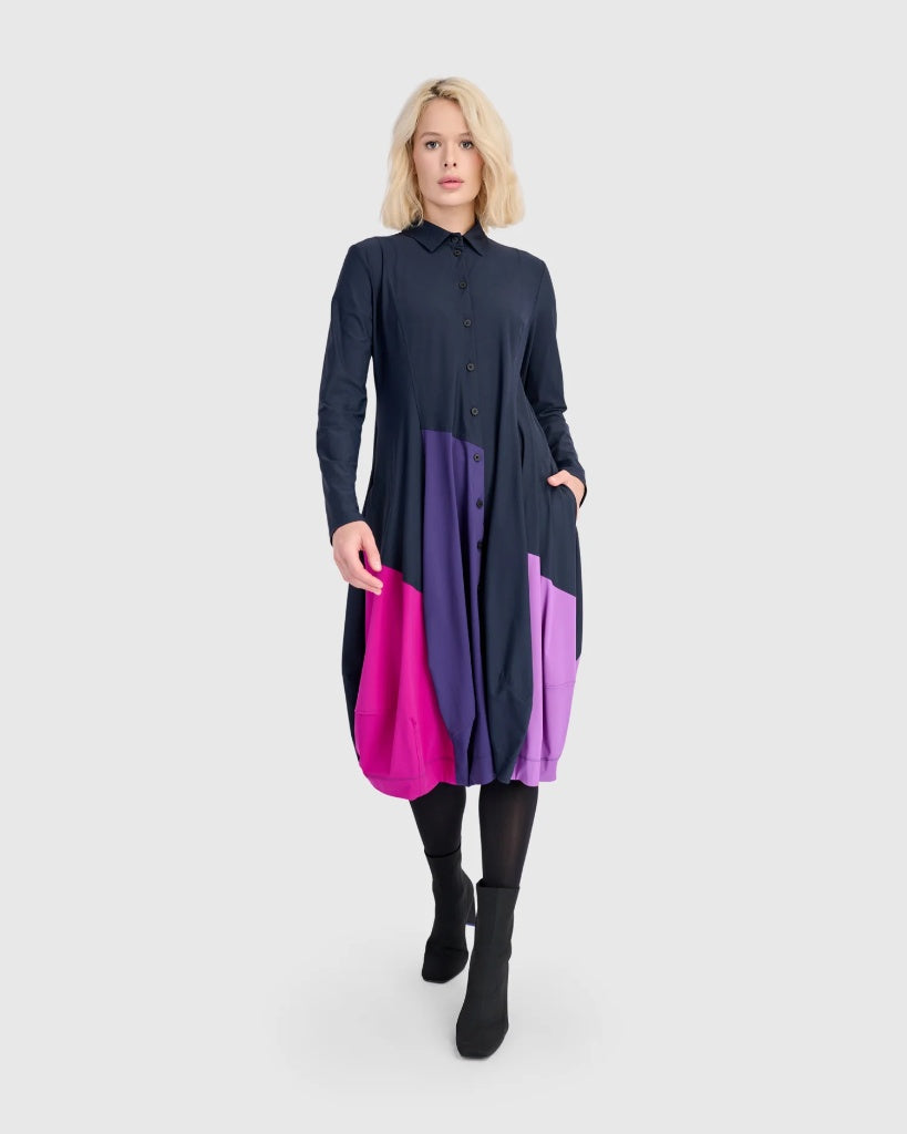 ALEMBIKA Tekbika Barb Colorblock Dress, Navy Mix-TD666M