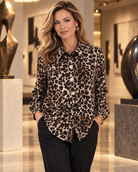 Fashion Space Leopard Button-Up Top- 7607