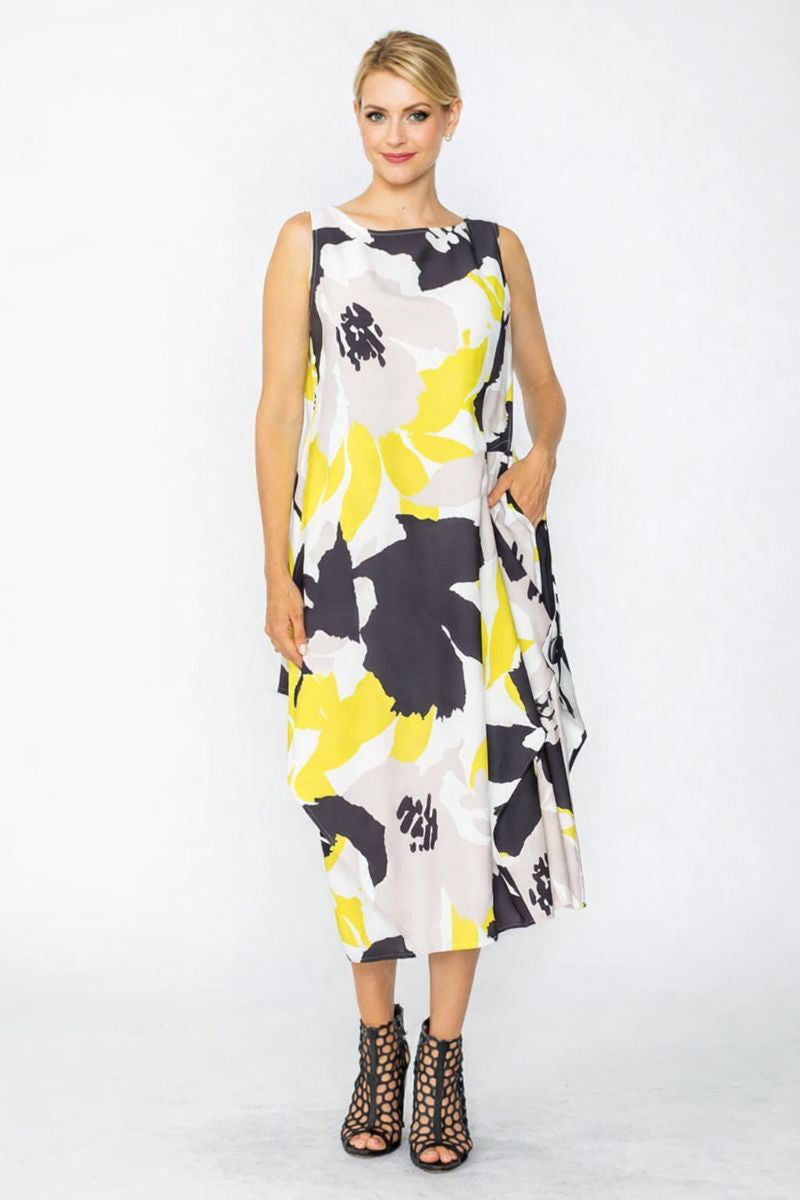 IC Collection Printed Dress With Stripe-7856D