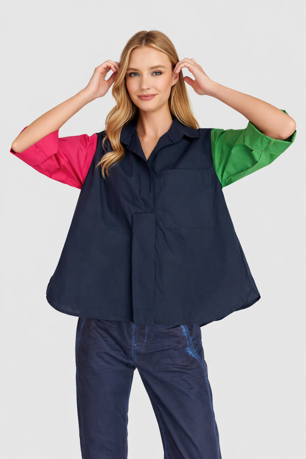 Alembika Poolside Popover Top, Navy Multi-ST825M