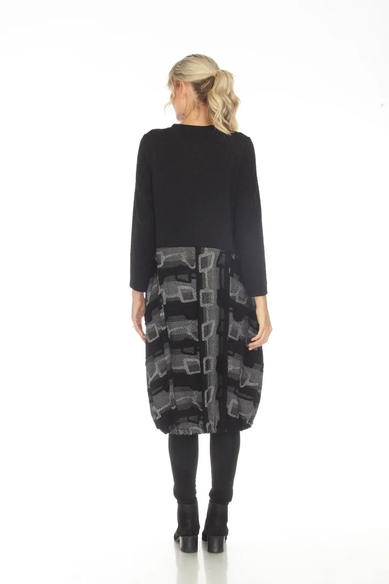 Moonlight Abstract Patch Balloon Dress – Black/Grey-3558