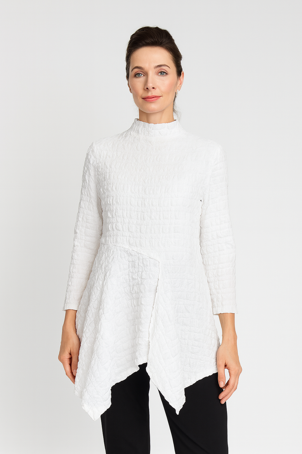 IC Collection Pucker Mock Neck Top-IC-4616T